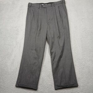 Perry Ellis Portfolio Pants Mens 36x29 Gray Pleated Dress Slacks Cuffed‎ Hem